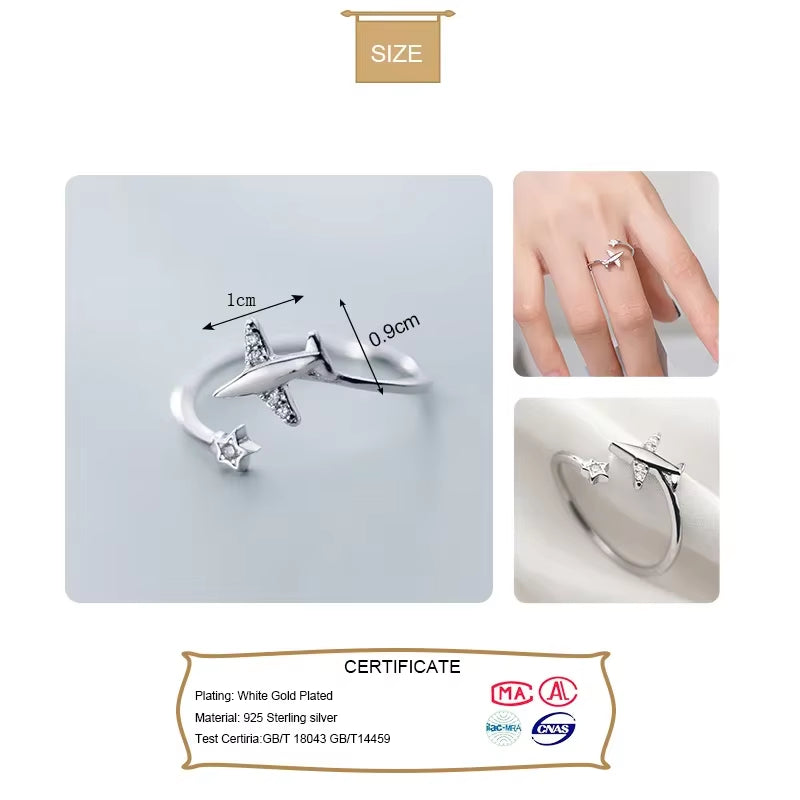 Trusta 925 Silver Plane Ring CZ Opening Fashion Jewelry Pure 100% 925 Sterling Silver Finger Rings Best Gift for Friends DS1714