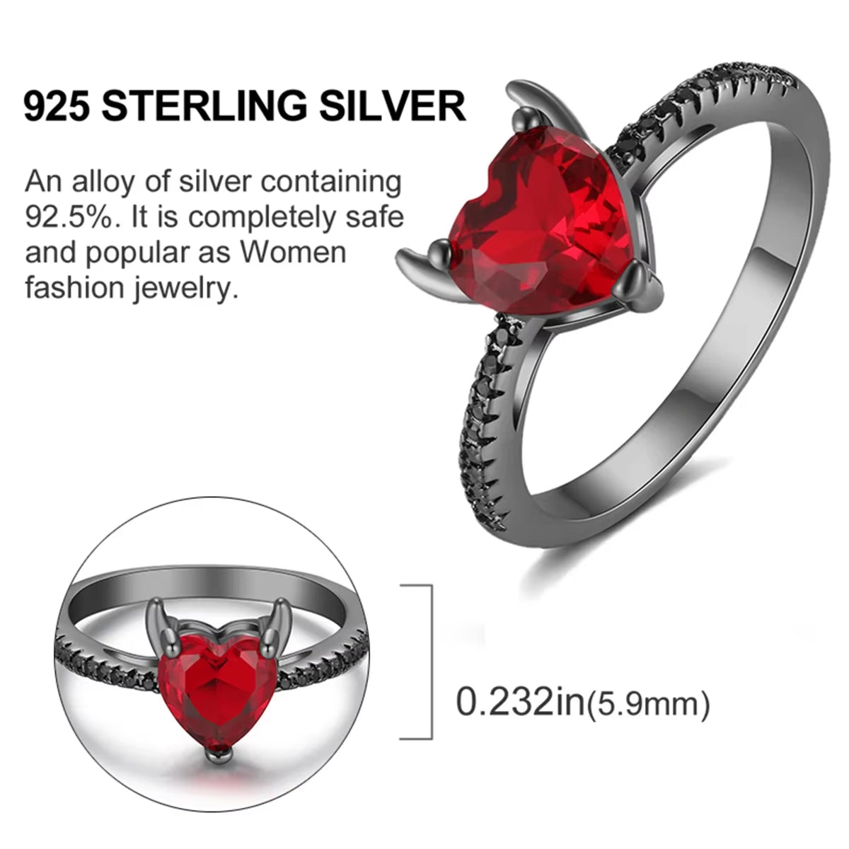 New Red Heart Ring 925 Sterling Silver Sparkling Ring for Women 925 Silver Design Original Zircon Rings Festival Jewelry Gift