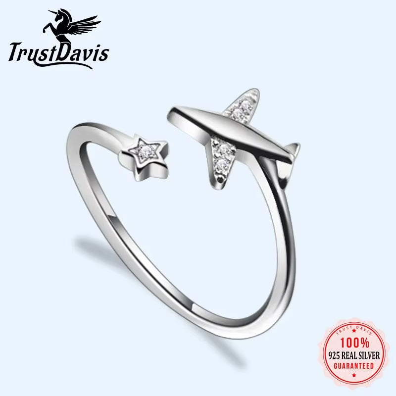 Trusta 925 Silver Plane Ring CZ Opening Fashion Jewelry Pure 100% 925 Sterling Silver Finger Rings Best Gift for Friends DS1714