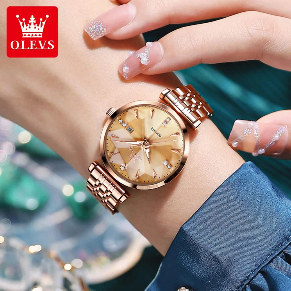 Women Luxury Jewelry Quartz Watch Waterproof Stainless Steel Strap Rose Gold Watch for Women Fashion Watch Bracelet Set