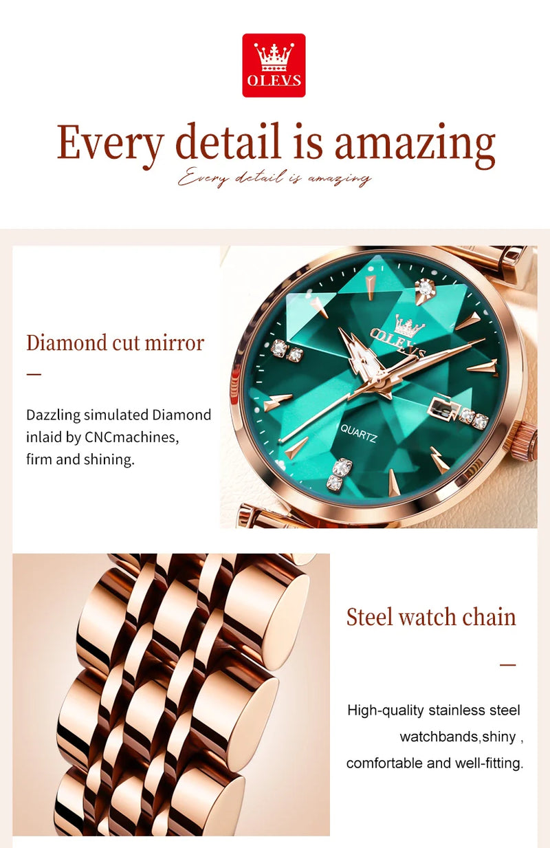 Women Luxury Jewelry Quartz Watch Waterproof Stainless Steel Strap Rose Gold Watch for Women Fashion Watch Bracelet Set