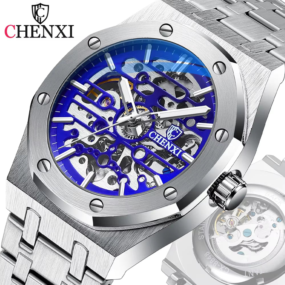 Mens Automatic Watches Top Brand Mechanical Tourbillon Sport Wrist Watch Stainless Steel Waterproof Businessmens Watches