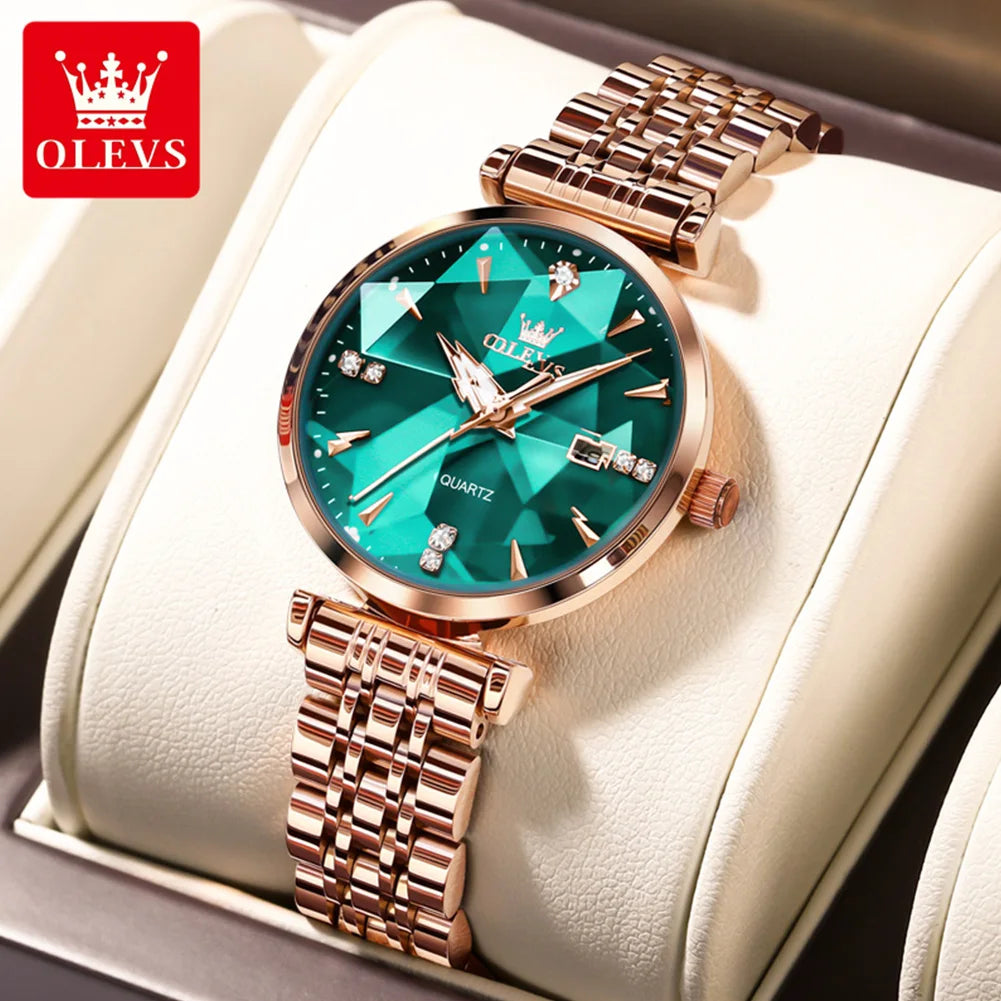 Women Luxury Jewelry Quartz Watch Waterproof Stainless Steel Strap Rose Gold Watch for Women Fashion Watch Bracelet Set