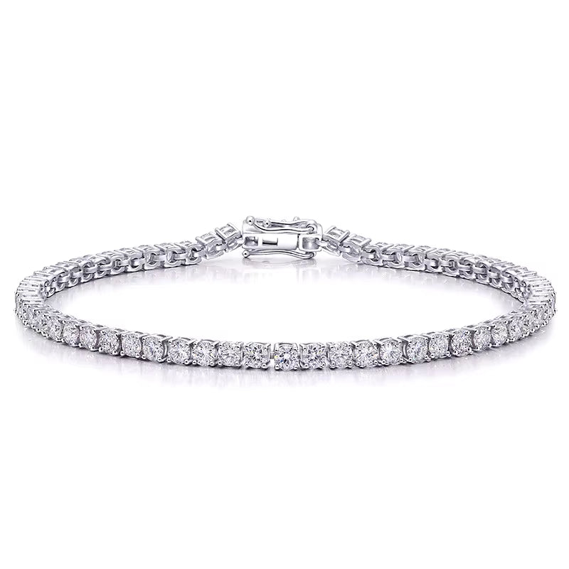 3Mm Moissanite Diamond Tennis Bracelet S925 Sterling Silver Gold-Plated D Color VVS1 Pass Diamond Tester Men'S and Women'S