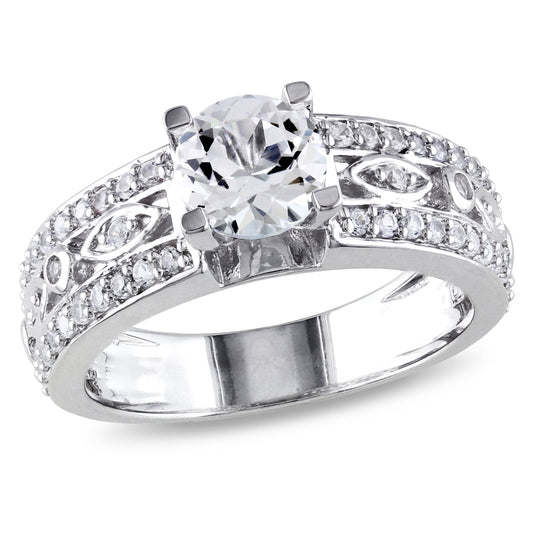 Women'S Created Sapphire Sterling Silver Engagement Ring