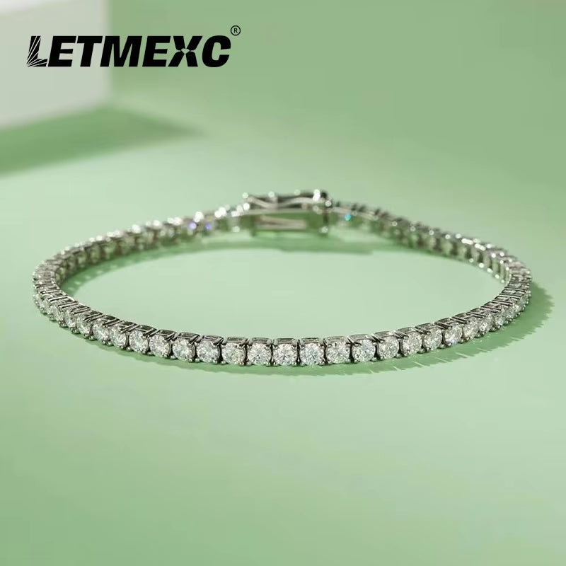 3Mm Moissanite Diamond Tennis Bracelet S925 Sterling Silver Gold-Plated D Color VVS1 Pass Diamond Tester Men'S and Women'S