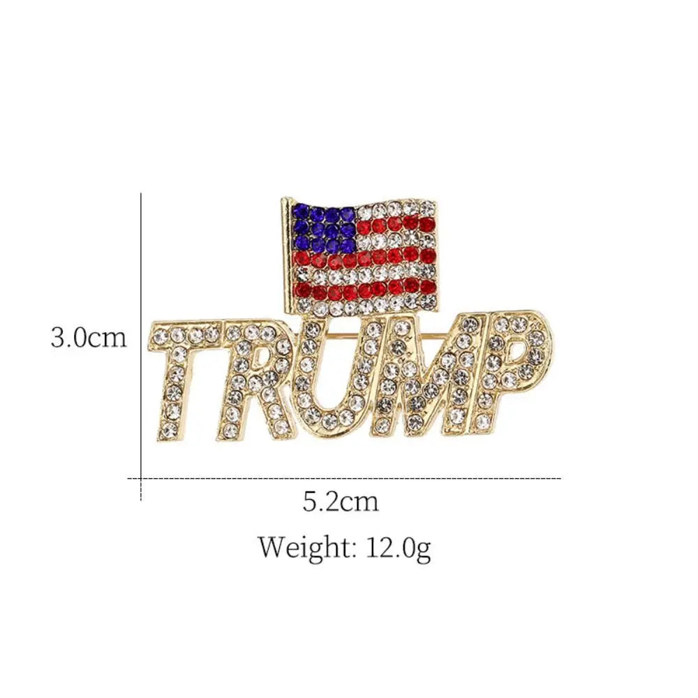 Crystal Trump Brooch with the USA Flag Word Brooch Pin Souvenir for United States of 2024 Presidential Election