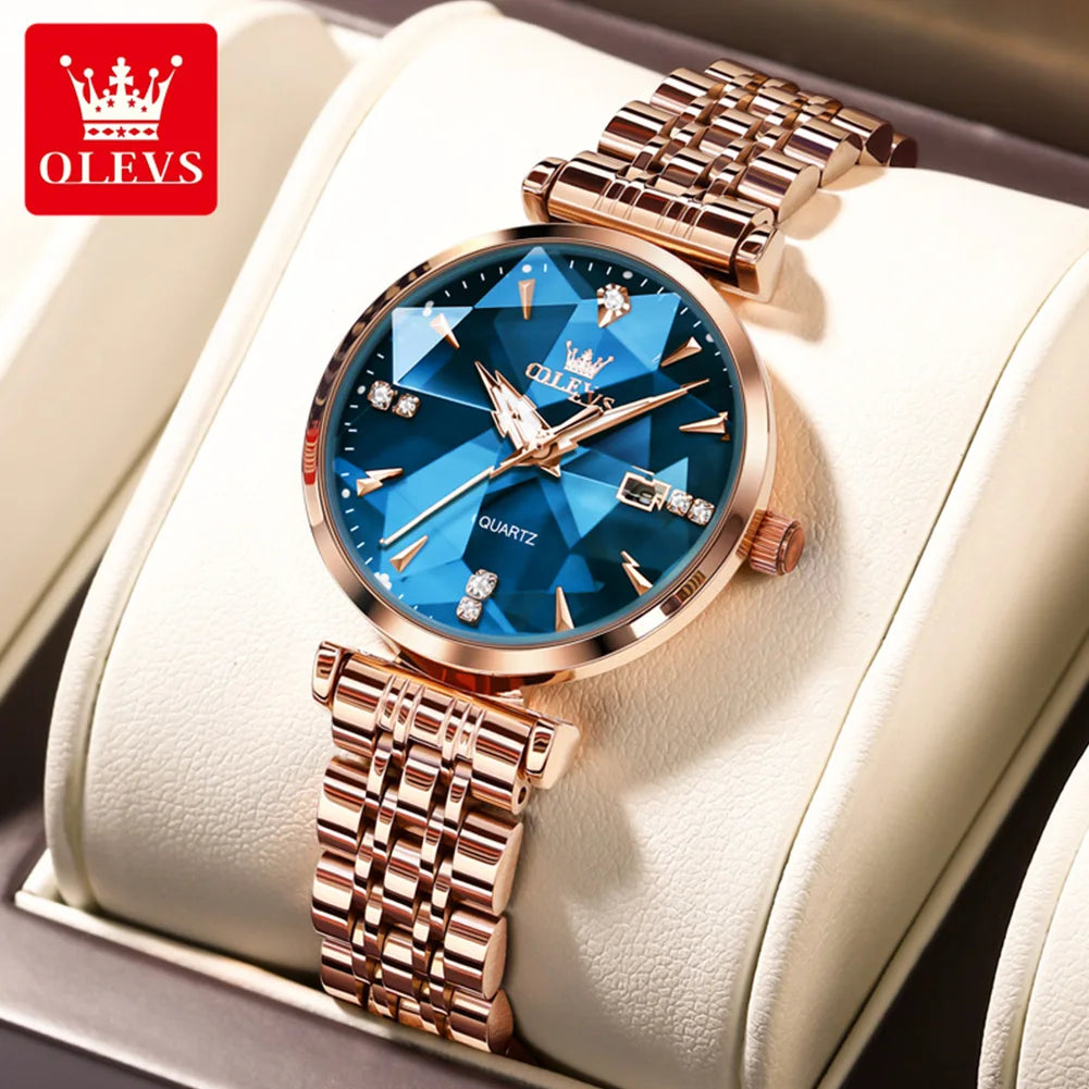 Women Luxury Jewelry Quartz Watch Waterproof Stainless Steel Strap Rose Gold Watch for Women Fashion Watch Bracelet Set